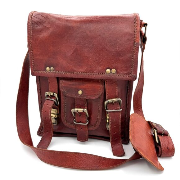 Komal’s Passion Leather Handmade Crossbody Messenger Bag Vintage Brown Satchel - Picture 1 of 11